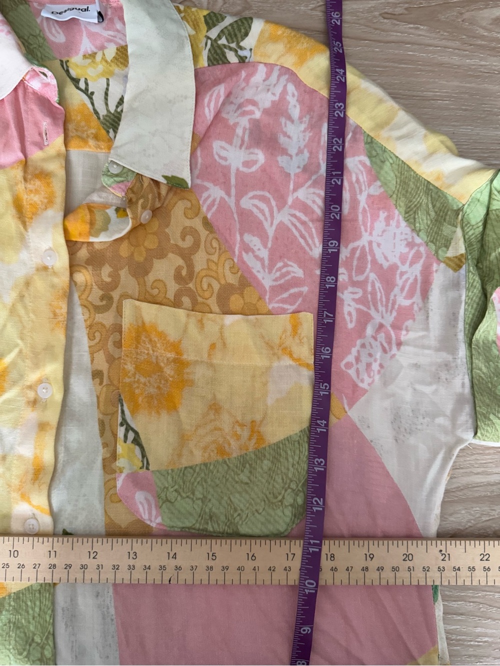 Desigual Medium Patchwork Shirt Floral Button Up Resort Cottage Colorful - Picture 5 of 5